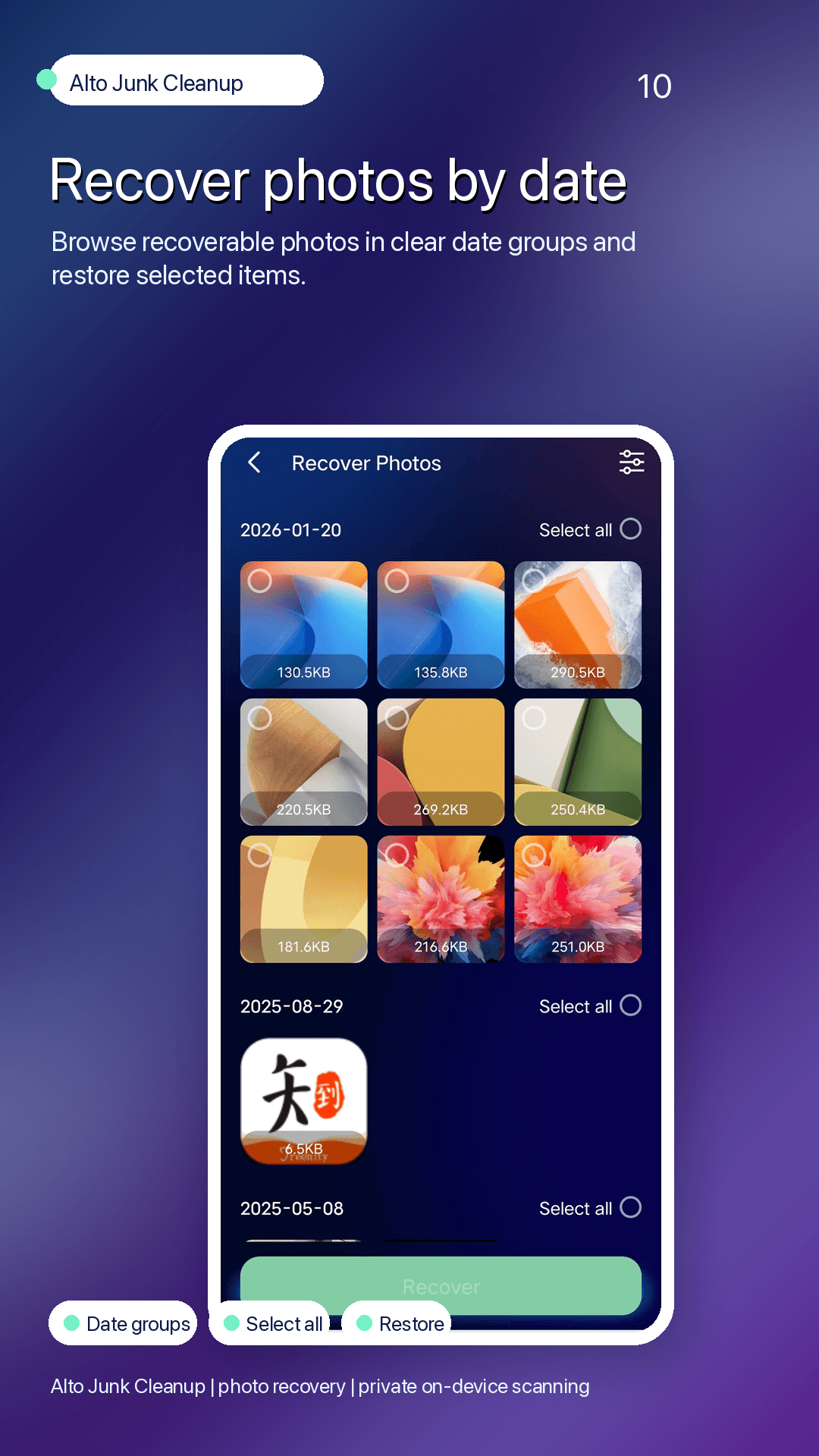 Recover photos by date