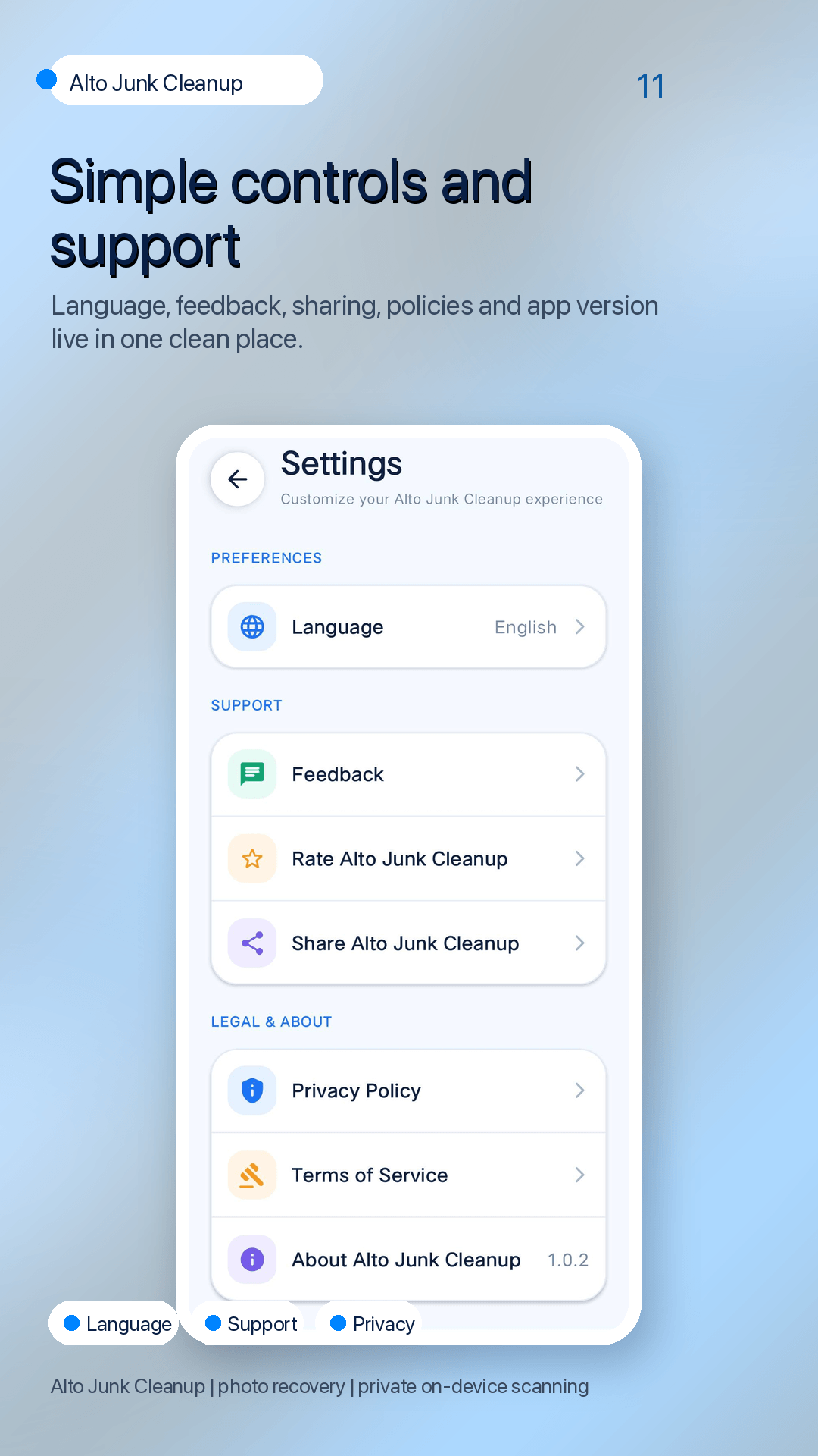 Simple controls and support